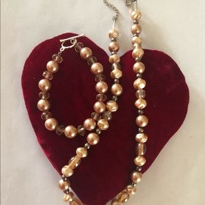 Champagne color pearl - necklace and bracelet set